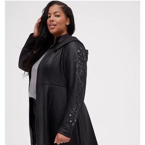 Torrid SZ 00 NEW Embroidered Coat - Harry Potter Faux Suede Deathly Hall…